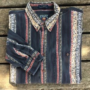 VTG 90s Button Down Funky Stripes Grunge